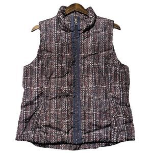 Lands End Womens Puffer Vest Large 14-16 Blue Stand Collar Zip Down Insulated